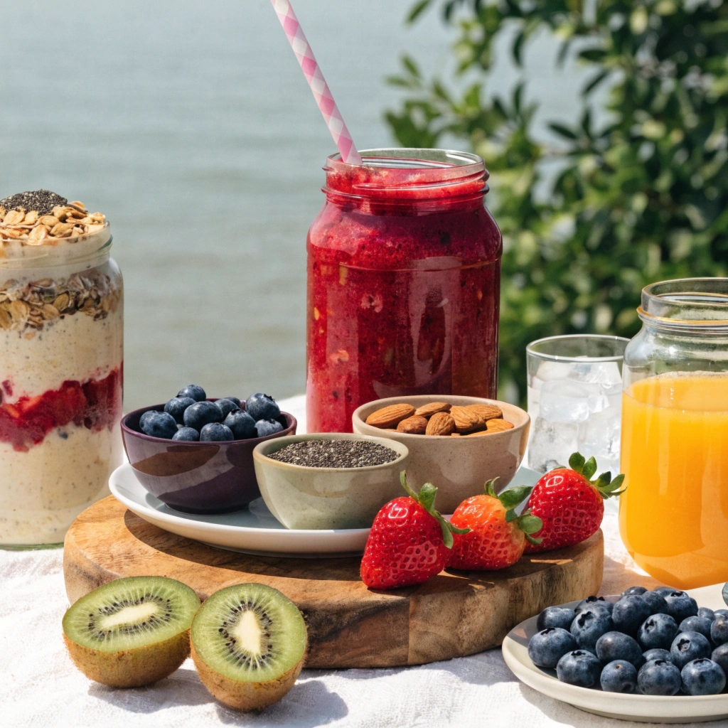 Vionexil capsules and natural ingredients arranged on a wooden surface